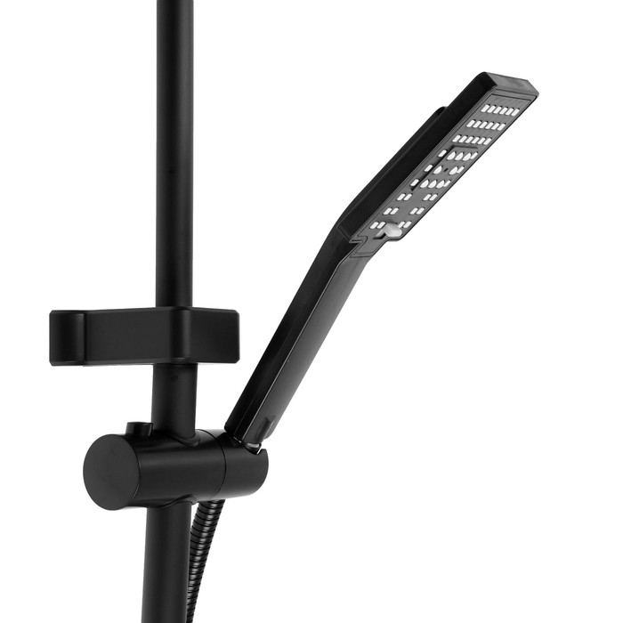 Душевая система ZEIN Z3860, смеситель, тропическая и ручная лейка, полка, латунь, черная Душевая система ZEIN Z3860, смеситель, тропическая и ручная лейка, полка, латунь, черная