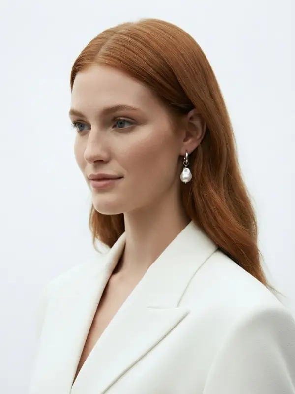 Серьги жемчуг "Барочный" галтовка, цвет белый в серебре