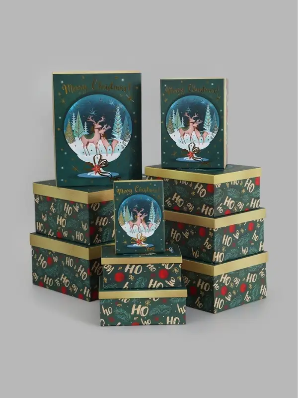 Коробки подарочные новогодние, 10 в 1, 37.5&times;29&times;17 - 19&times;13&times;7.5 см