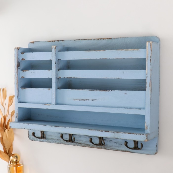 Крючки декоративные дерево с карманом и полочкой Крючки декоративные дерево с карманом и полочкой "Серый состаренный" 10,5х28х18 см