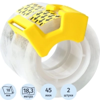 Клейкая лента канцелярская пласт,одност,прозр,18 мм x 18.3 м,2 шт