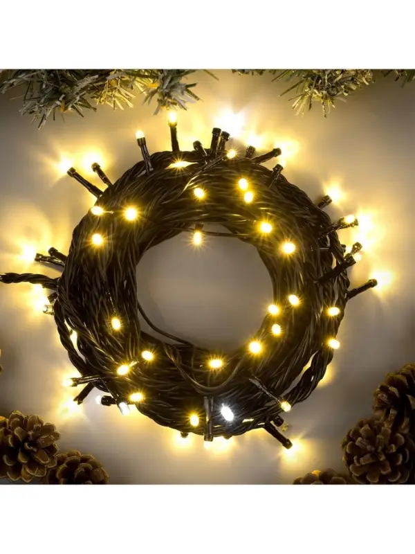 Гирлянда &laquo;Нить&raquo; 10 м, IP44, УМС, тёмная нить, 100 LED, свечение тёплое белое, мерцание белым, 220 В