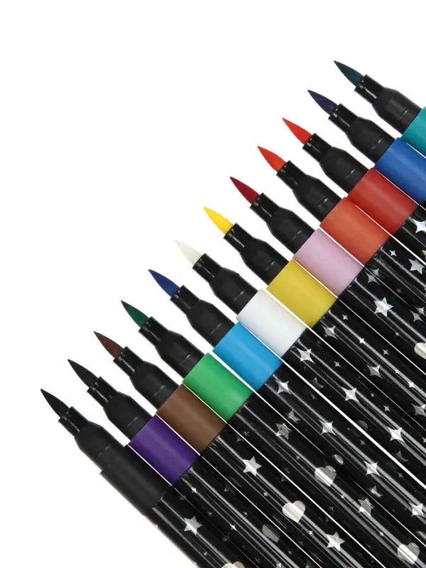 Фломастеры 12 цветов с блестками, в пластиковой коробке