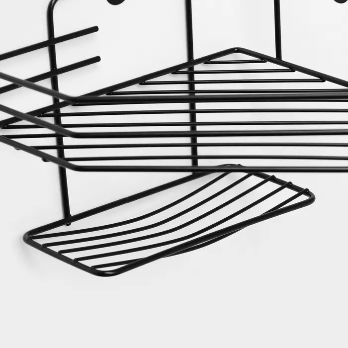 Полка угловая для ванной, настенная, 1 ярус, с мыльницей, 27.5&times;20&times;15.5 см, чёрная