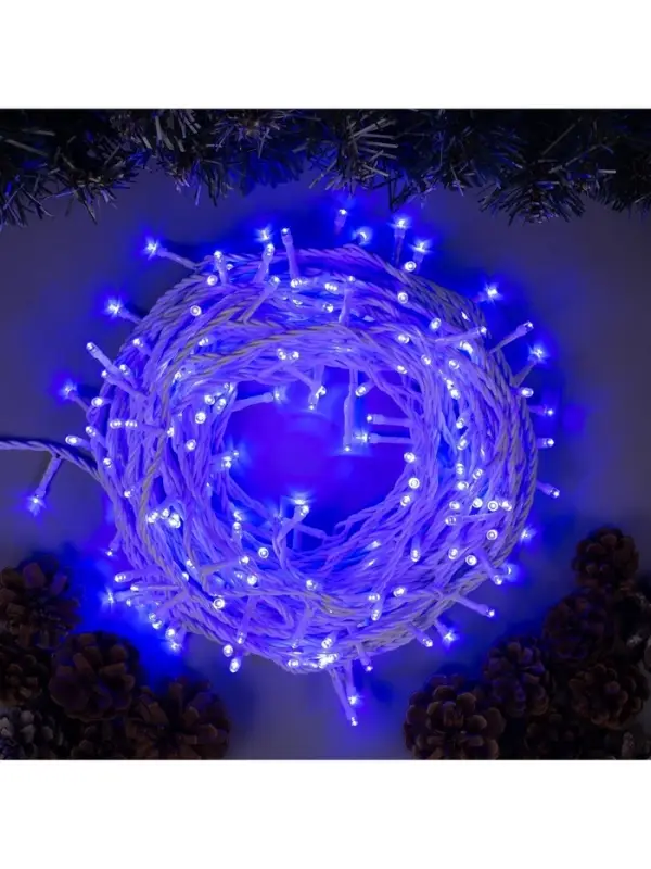 Гирлянда &laquo;Нить&raquo; 20 м, IP44, белая нить, 200 LED, свечение синее, 8 режимов, 220 В