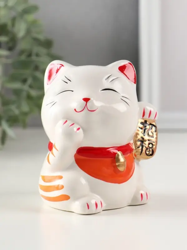 Копилка керамика Копилка керамика "Манэки-нэко - иероглиф удача" оранж 7,2х8,3х10 см