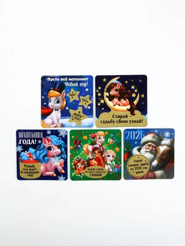 Магнит со скретч-слоем «Новогодний», микс 5 шт., 8 х 8 см