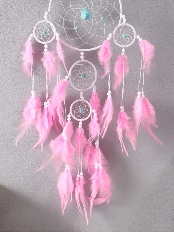 Ловец снов Ловец снов "Оберег с камнем Бирюза" бело-розовый 35х66 см