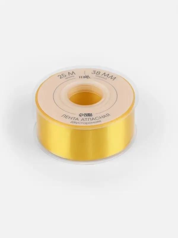 Лента атласная TEIRA, двухсторонняя, 38 мм, 25±1 м, жёлтая №0645 Лента атласная TEIRA, двухсторонняя, 38 мм, 25±1 м, жёлтая №0645