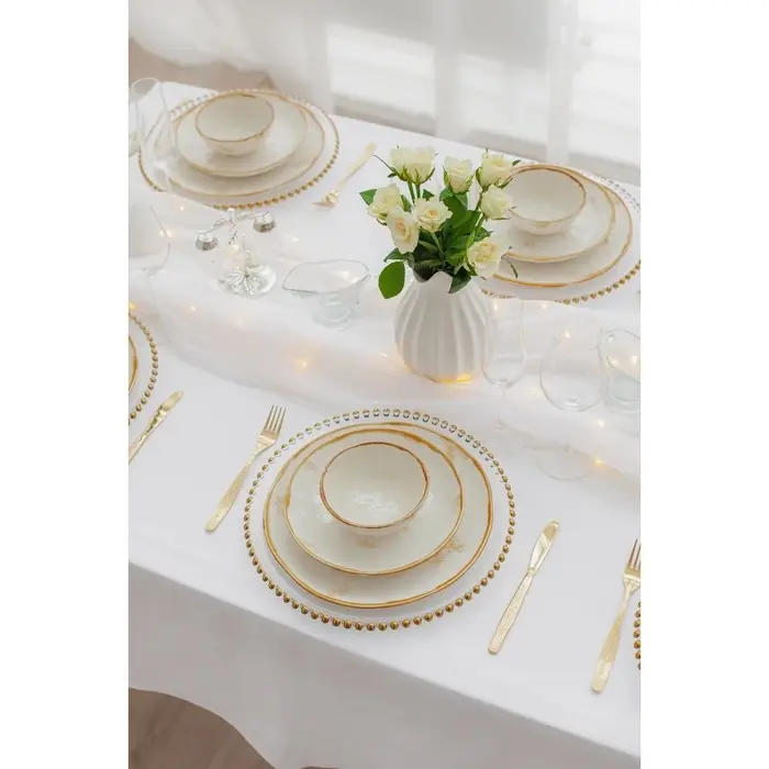 Тарелка глубокая Доляна Organic Gold, 620 мл, d=21.5 см, фарфор, белая