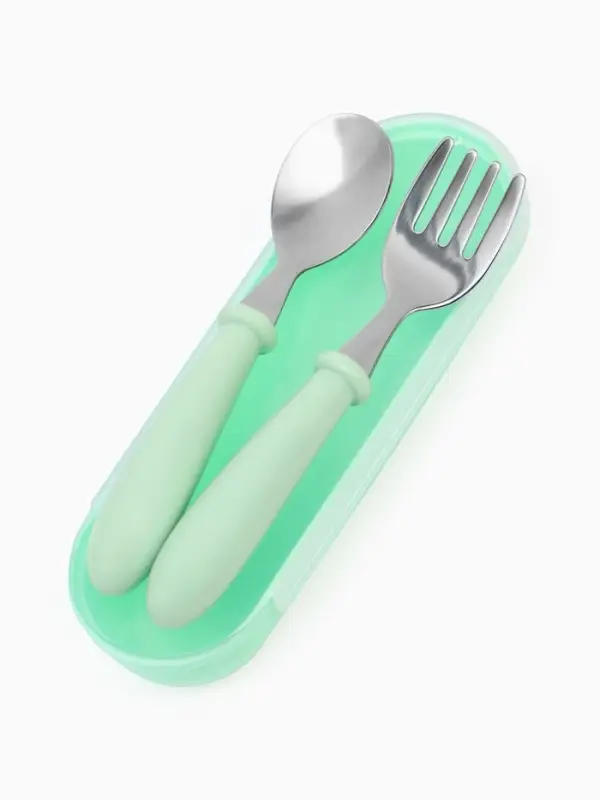 Набор детских столовых приборов в футляре: вилка, ложка Крошка Я бирюзовый Набор детских столовых приборов в футляре: вилка, ложка Крошка Я бирюзовый