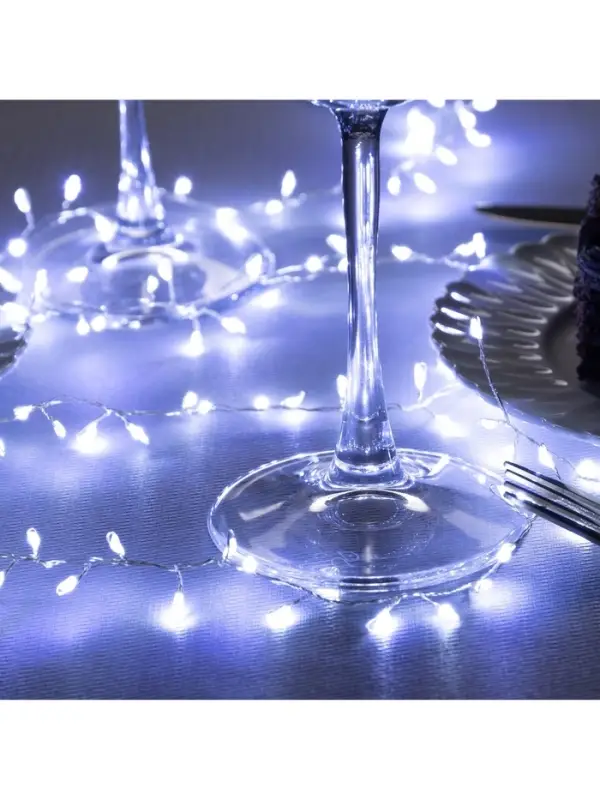 Гирлянда &laquo;Мишура&raquo; 1 м, роса, IP20, серебристая нить, 100 LED, 2 режима, от батареек АА&times;3, свечение белое