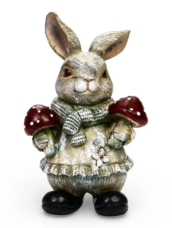 Садовая фигура из полистоуна &laquo;Зайка с грибами&raquo;, 26&times;12&times;16 см