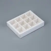 Коробка для 12 конфет, 19 х 15 х 3,5 см Белая с прозрачной крышкой