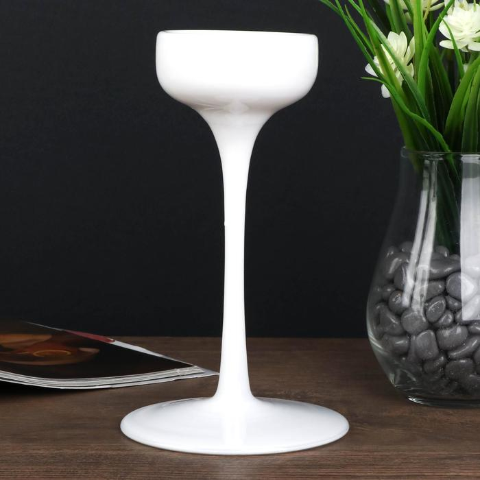 Подсвечник стекло "Бокал-креманка" белый набор 3 шт h- 20, 23, 26х12х12 см