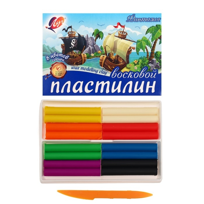 Пластилин мягкий (восковой), 8 цветов, 140 г,  Пластилин мягкий (восковой), 8 цветов, 140 г, "Фантазия", со стеком, МИКС