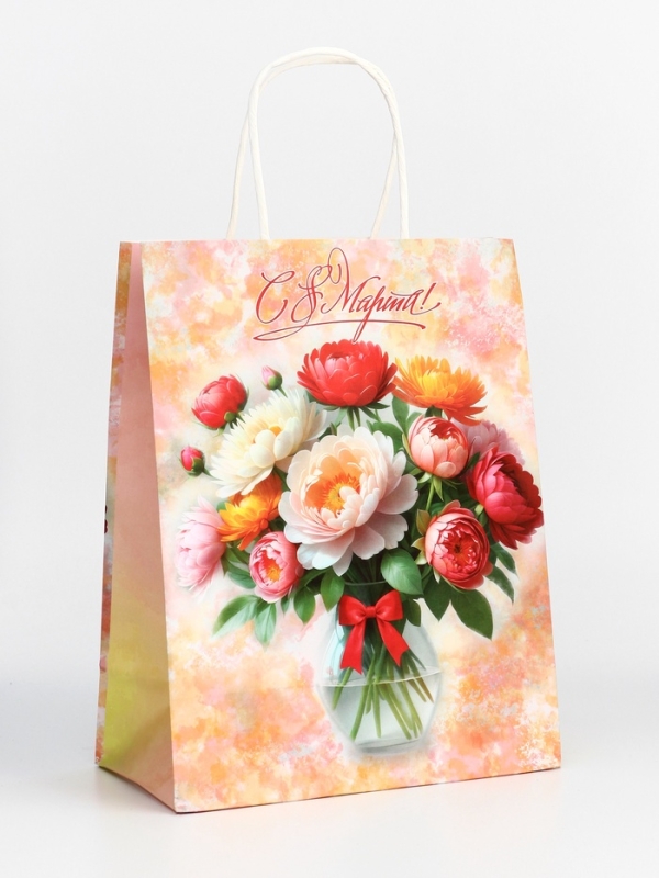 Пакет подарочный крафт Пакет подарочный крафт "С 8 Марта!" 21 х 11 х 27 См