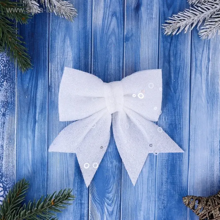 Ёлочные игрушки 2 шт., бантики, &laquo;Зимнее волшебство. Бант с пайетками&raquo; пластик, 12&times;12 см, белый