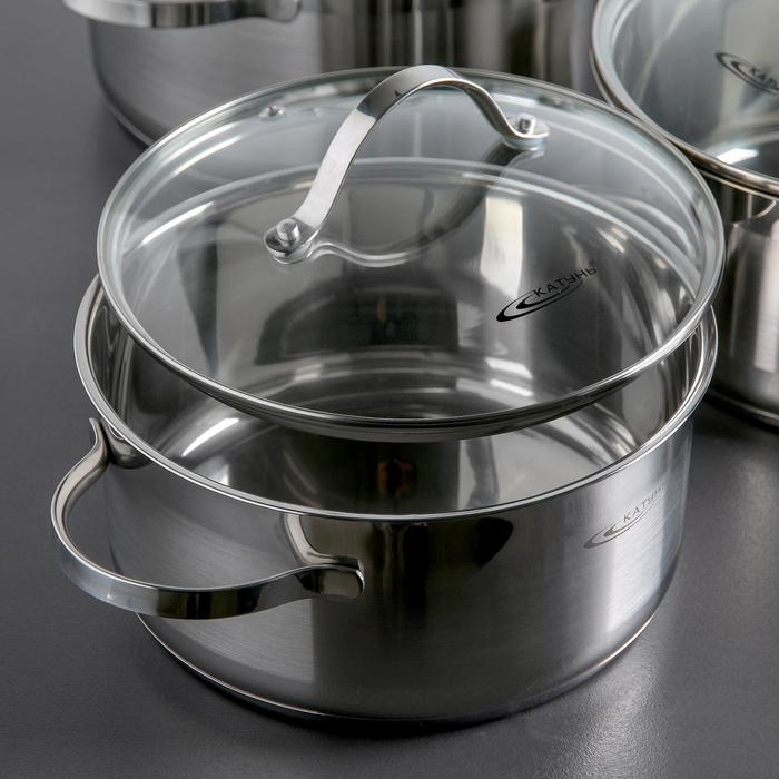 Набор кастрюль «Альта», 3 предмета: 3,2 л, 4,2 л, 5,2 л, стеклянные крышки, капсульное дно, индукция Набор кастрюль «Альта», 3 предмета: 3,2 л, 4,2 л, 5,2 л, стеклянные крышки, капсульное дно, индукция