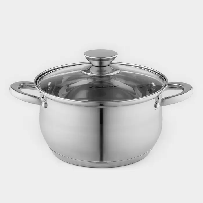 Кастрюля Катунь &laquo;Диана&raquo;, 3.5 л, d=20 см, со стеклянной крышкой, капсульное дно, индукция, нержавеющая сталь, AISI - 201, хромированная