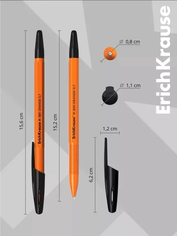 Ручка шариковая ErichKrause R=301 Orange Stick, узел 0.7 мм, чёрная