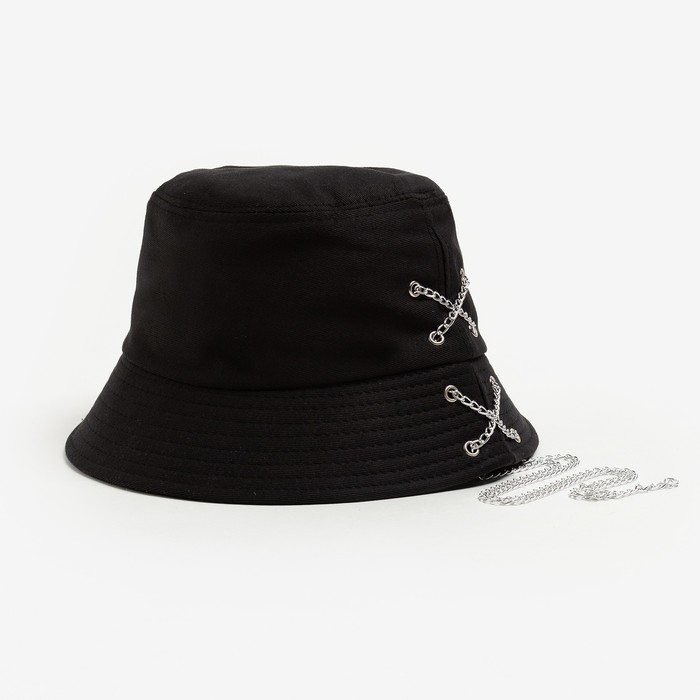 Панама женская MINAKU с цепочкой, цвет черный, р-р 56--58 Панама женская MINAKU с цепочкой, цвет черный, р-р 56--58