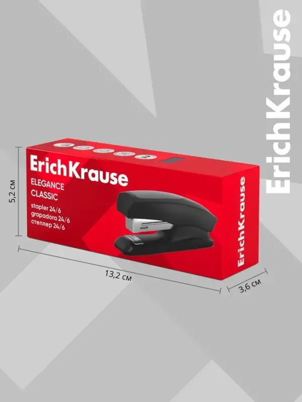 Степлер ErichKrause Elegance Half-strip №24/6 и 26/6, до 30 листов, вмещает до 100 скоб, глубина закладки бумаги до 55 мм, чёрный