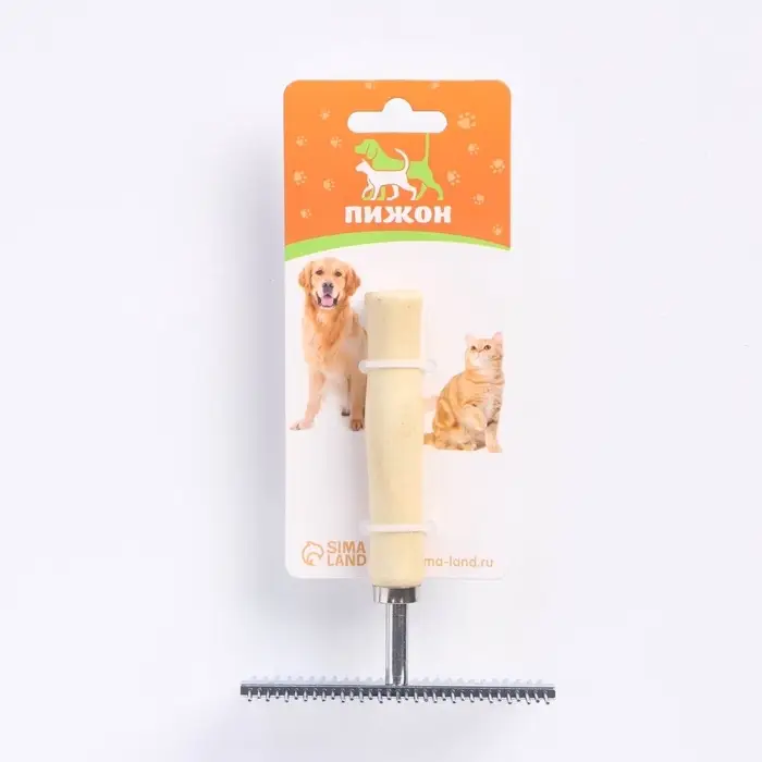 Расчёска перпендикулярная для шерсти Wood двухсторонняя, деревянная ручка