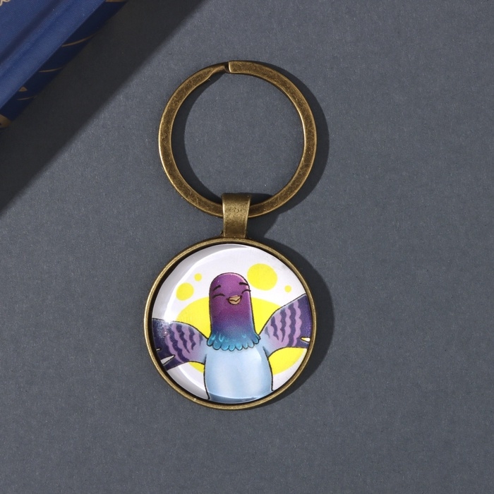 Брелок стекло, металл  Брелок стекло, металл "Круг. Милая голубка" d=3 см