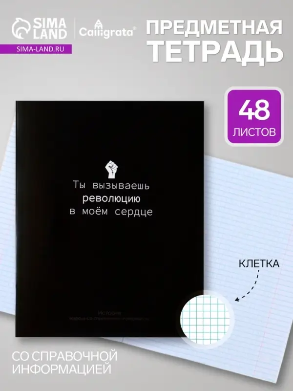 Предметная тетрадь по истории Calligrata &laquo;На Чёрном&raquo;, 48 листов, в клетку, со справочным материалом, обложка из мелованного картона