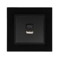 Розетка TOT Glossy Glass, 5 В, 2.1 A, разъёмы USB-A + USB-C, стекло, скрытая, чёрная