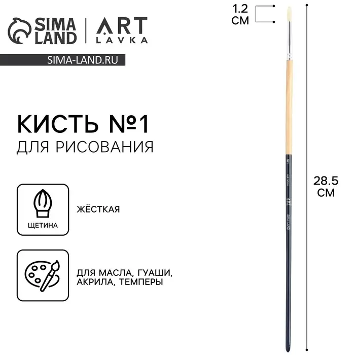Кисть для рисования щетина круглая № 1 (диаметр обоймы 3 мм; длина ворса 13 мм) Кисть для рисования щетина круглая № 1 (диаметр обоймы 3 мм; длина ворса 13 мм)