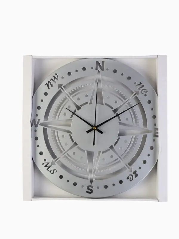 Часы настенные интерьерные &laquo;Компас&raquo;, бесшумные, плавный ход, d=40 см, металл, серебристые