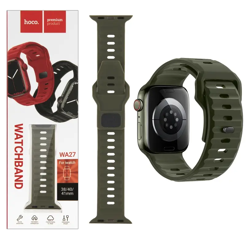Ремешок для Apl watch 38/40/41mm WA27 stepped pattern solid color silicone strap Army Green HOCO