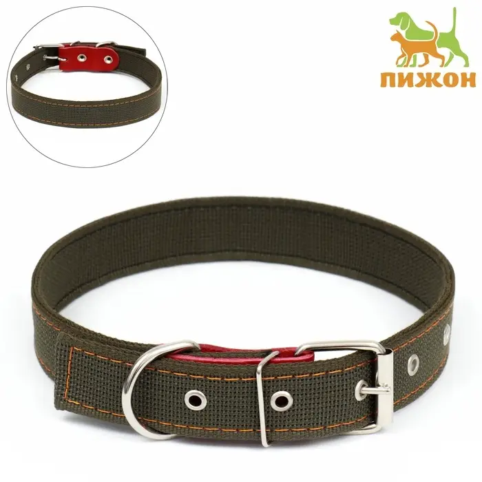 Ошейник брезентовый двухслойный, 72&times;3.5 см, ОШ 45-60 см, хаки
