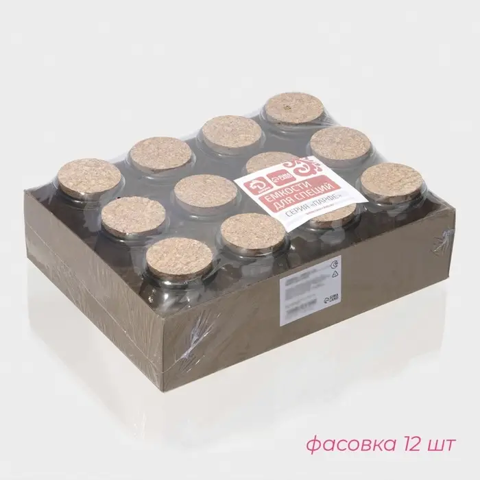 Банка для сыпучих Доляна «Парфе», 100 мл, 5.7×7 см, с пробковой крышкой, стекло, прозрачная