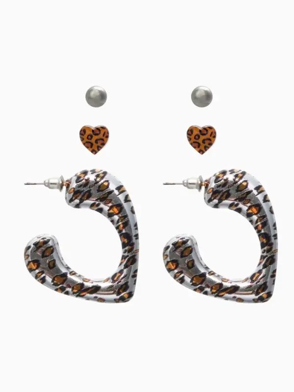 Набор серьги Набор серьги "Леопард" трио, цветной в серебре