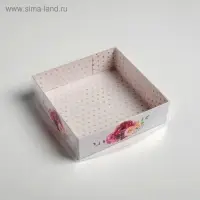 Кондитерская упаковка, коробка для макарун с пластиковой крышкой, «Цветы», 12 х 12 х 3.5 см