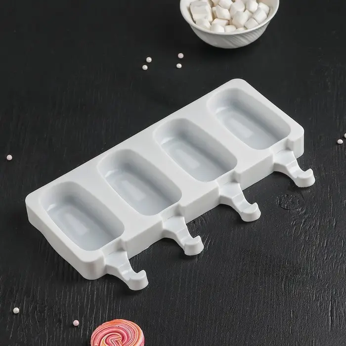 Форма для мороженого &laquo;Эскимо классика&raquo;, силикон, 25.8&times;14.6&times;2.6 см, 4 ячейки, МИКС