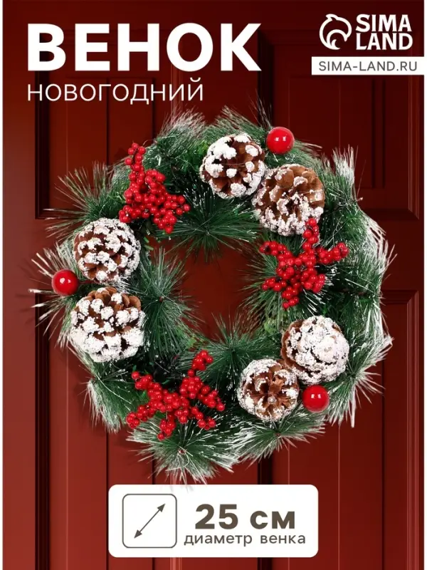 Венок новогодний d=25 см &laquo;Зимнее волшебство. Снежные шишки и ягодки&raquo;