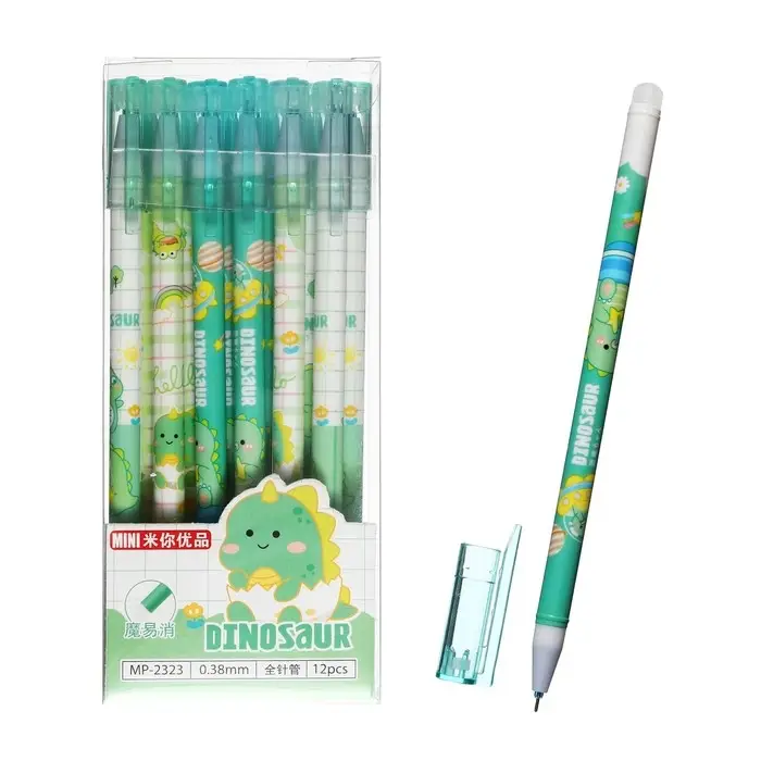 Ручка гелевая со стираемыми чернилами, стержень синий, 0.38 мм, корпус Ручка гелевая со стираемыми чернилами, стержень синий, 0.38 мм, корпус "Дино", МИКС