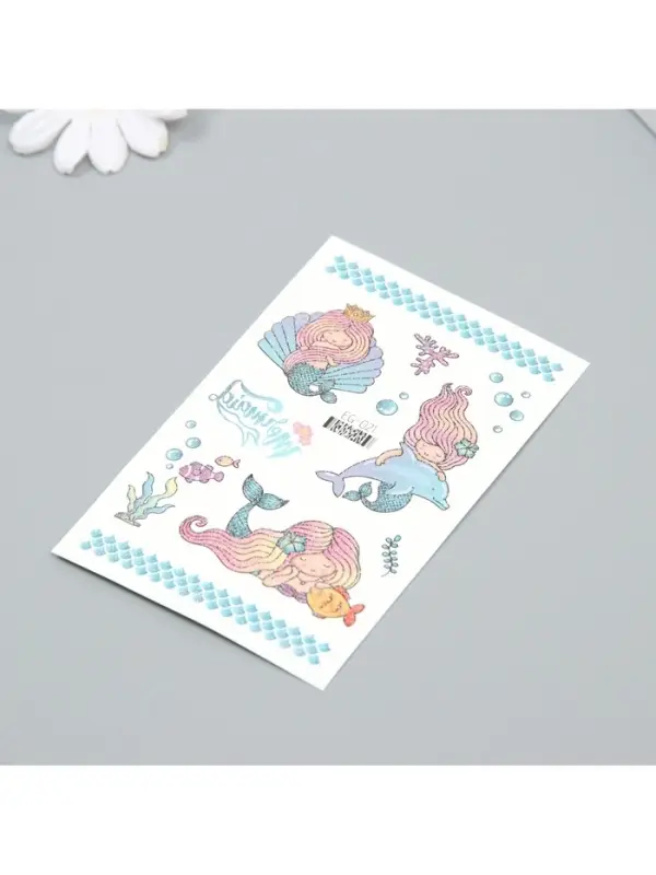 Переводные тату на тело цветные «Русалочка и дельфин», с блёстками, 7.5×12 см