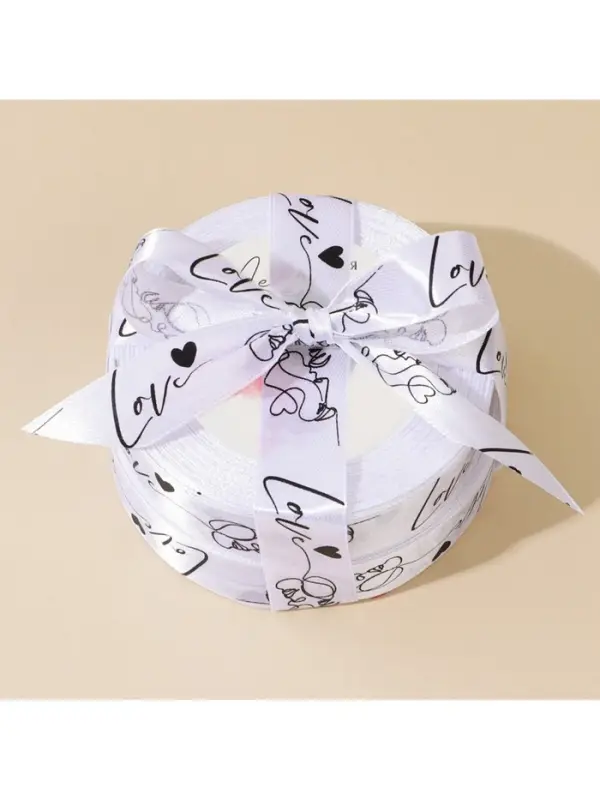 Лента атласная, подарочная упаковка, Love, белая, 2 см &times; 22.5 м