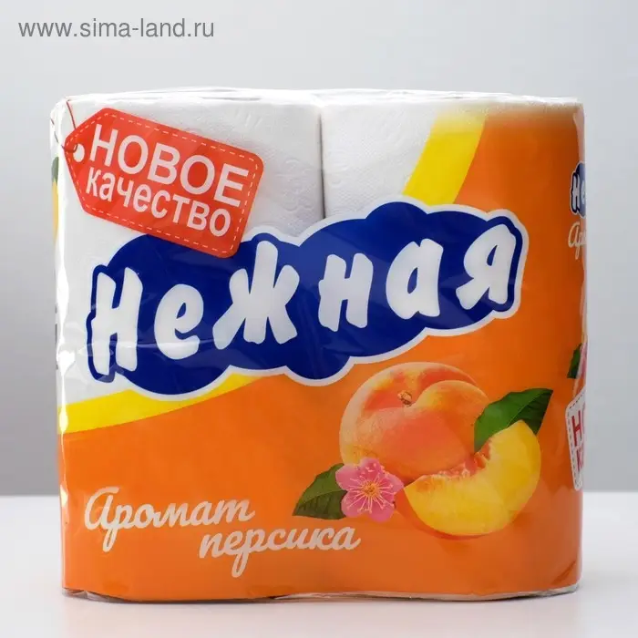 Туалетная бумага &laquo;Нежная&raquo; со втулкой, аромат персика, 2 слоя, 4 рулона