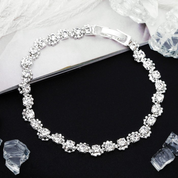 Браслет со стразами «Лёд» ручей, цвет белый в серебре, 18 см Браслет со стразами «Лёд» ручей, цвет белый в серебре, 18 см