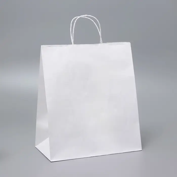 Пакет крафт без печати, белый, крученая ручка, 28&times;15&times;32 см