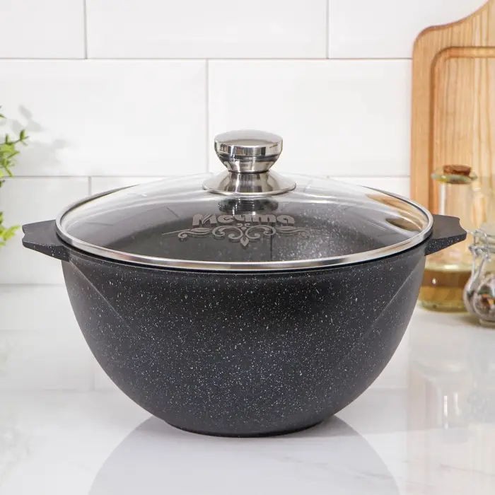 Казан Мечта &laquo;Гранит Star&raquo;, 5 л, литые ручки, антипригарное покрытие, стеклянная крышка, литой алюминий, тёмно-синий