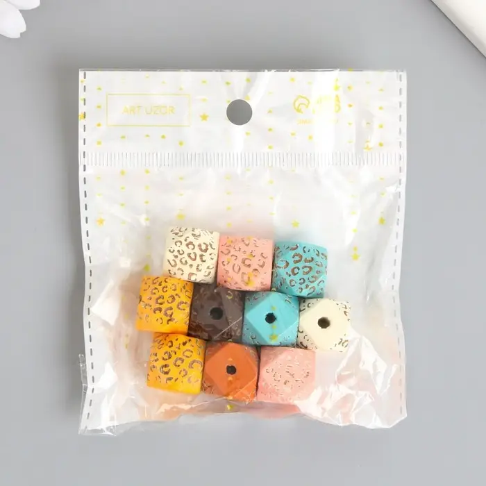 Бусина для творчества дерево "Многогранник с пятнами ягуара" МИКС d=1,6 см