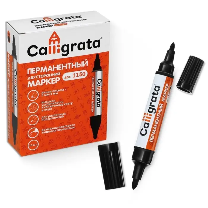 Маркер перманентный Calligrata, двухсторонний, круглый, 5 мм/3 мм, чёрный Маркер перманентный Calligrata, двухсторонний, круглый, 5 мм/3 мм, чёрный
