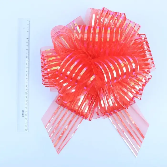 Подарочный бант - шар №10 &laquo;Полоски&raquo;, красный, для упаковки подарков